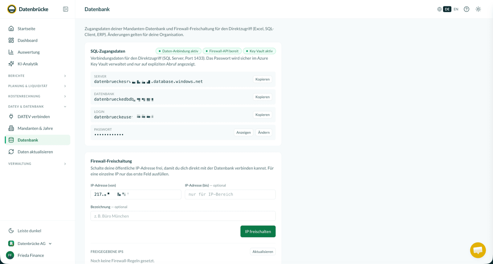 DATEV-Daten als strukturierte Datenbasis – Datenbanktabellen und Ladestatus in der Datenbrücke