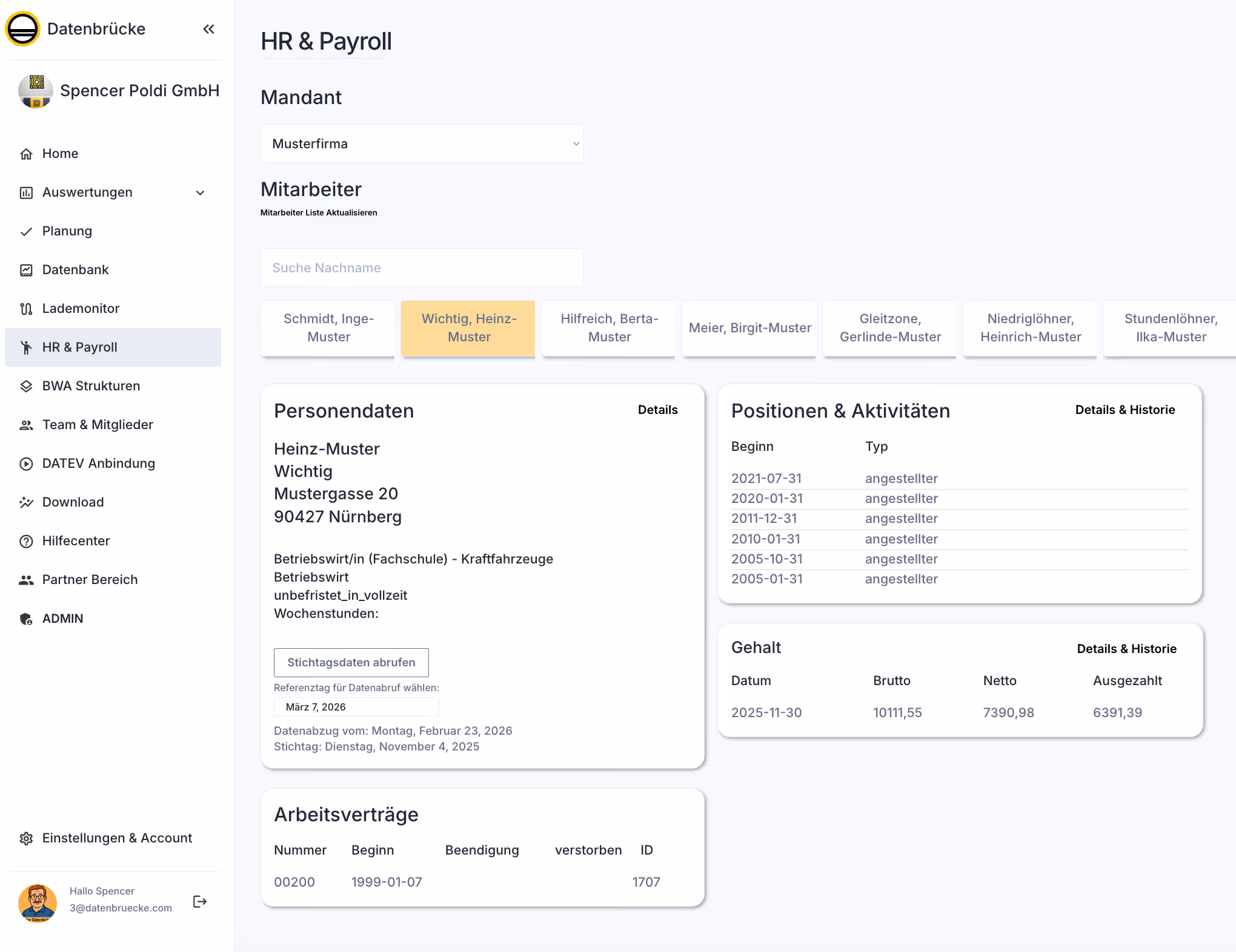 Personal- und Gehaltsdaten aus DATEV Lohn und Gehalt in der Datenbrücke