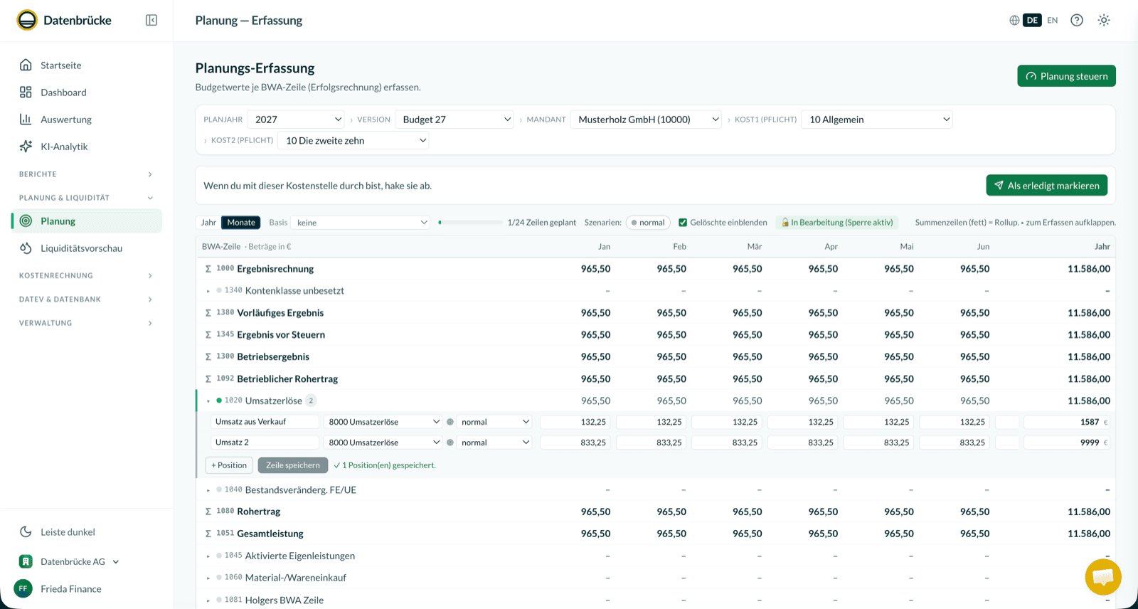 Planung & Budgetierung auf DATEV-Basis – Planversionen und Kostenstellen-Planung in der Datenbrücke